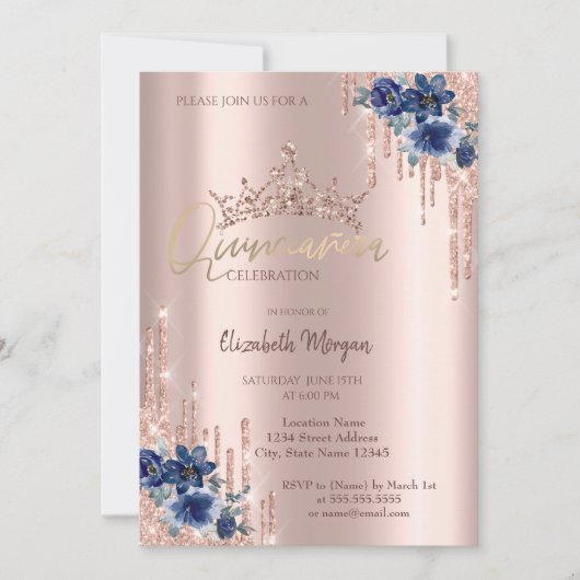 グリッタークラウンドロップ 青い花のキンセアニエラ 招待状 (正面)