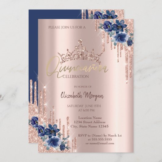  グリッタークラウンドロップ 青い花のキンセアニエラ   招待状 (正面/裏面)