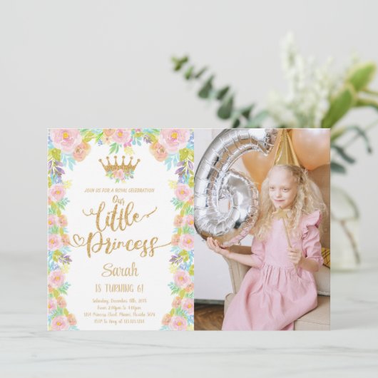 グリッタークラウンフローラプリンセス誕生日写真 招待状 (スタンド正面)
