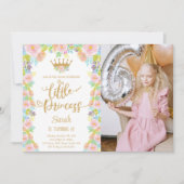 グリッタークラウン フローラルプリンセス 誕生日写真 招待状 (正面)