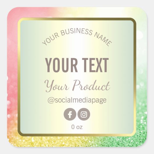 グリッタークリスマスグリーン金ゴールドグリッター製品ラベル スクエアシール (正面)