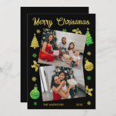 グリッタークリスマスツリーすてきリーフフォトブラック シーズンカード (正面/裏面)