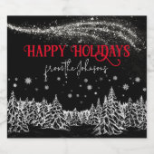 グリッタークリスマスツリーズハッピーホリデーズブラック スパークリングワインラベル (シングルラベル)