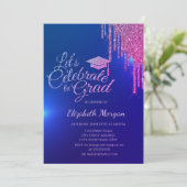 グリッターグラッドキャップカラフルドリップスブルー卒業 招待状 (スタンド正面)