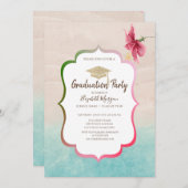 グリッターグラッドキャップハイビスカスビーチ卒業 招待状 (正面/裏面)