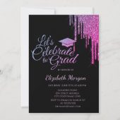 グリッターグラッドキャップ、カラフルグリッタードリップス卒業 招待状 (正面)