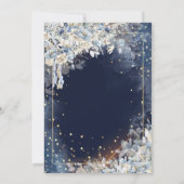 グリッターグラッドキャップ、ドリップ、花、ネイビーブルー 招待状 (裏面)