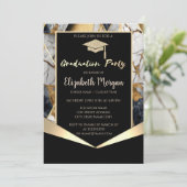 グリッターグラッドキャップ、幾何大理石卒業 招待状 (スタンド正面)