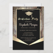 グリッターグラッドキャップ、紙吹雪ブラウン大理石卒業 招待状 (正面)