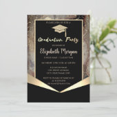 グリッターグラッドキャップ、紙吹雪ブラウン大理石卒業 招待状 (スタンド正面)