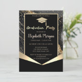 グリッターグラッドキャップ、紙吹雪ブラック大理石卒業 招待状 (スタンド正面)
