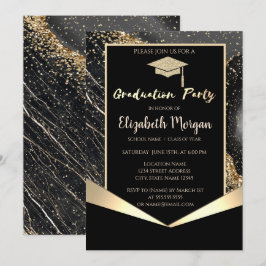 グリッターグラッドキャップ、紙吹雪ブラック大理石卒業 招待状