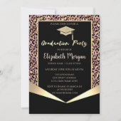 グリッターグラッドキャップ、紙吹雪レオパード卒業 招待状 (正面)