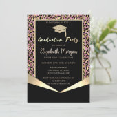 グリッターグラッドキャップ、紙吹雪レオパード卒業 招待状 (スタンド正面)