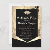 グリッターグラッドキャップ、紙吹雪金ゴールド大理石卒業 招待状 (正面)