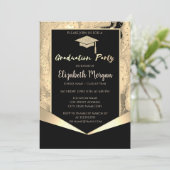 グリッターグラッドキャップ、紙吹雪金ゴールド大理石卒業 招待状 (スタンド正面)