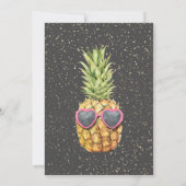 グリッターグラッドキャップ、紙吹雪、ワイン、パイナップルカッコいいズ 招待状 (裏面)