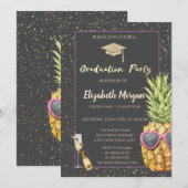 グリッターグラッドキャップ、紙吹雪、ワイン、パイナップルカッコいいズ 招待状 (正面/裏面)