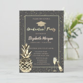 グリッターグラッドキャップ、紙吹雪、ワイン、メタリックパイナップル 招待状 (スタンド正面)