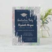 グリッターグラッドキャップ、銀ドリップ、光学ホログラフィック 招待状 (スタンド正面)