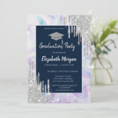 グリッターグラッドキャップ、銀ドリップ、光学ホログラフィック 招待状 (スタンド正面)