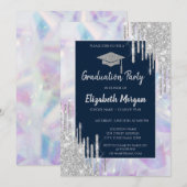 グリッターグラッドキャップ、銀ドリップ、光学ホログラフィック 招待状 (正面/裏面)
