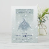 グリッターグラデーションほこりっぽい青いドレスsweet sixteen 招待状 (スタンド正面)