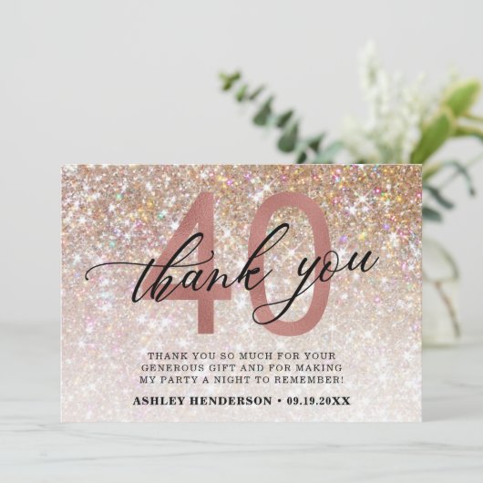 グリッターグラデーションスイート40歳の誕生日サンキューカード サンキューカード (スタンド正面)