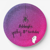 グリッターグラデーションスパイダー幽霊グラムハロウィン ペーパープレート (正面)