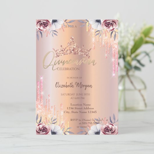 グリッターグラデーションドロップティアラフローラキンセアニラ 招待状 (スタンド正面)