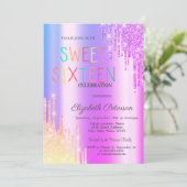 グリッターグラデーションバイオレットドライカラフルプススウィート16 招待状 (スタンド正面)