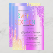 グリッターグラデーションバイオレットドライカラフルプススウィート16 招待状 (正面/裏面)