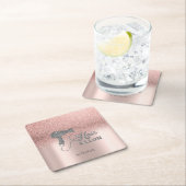 グリッターグラデーションバラ金ゴールドハート、ヘアドライヤー スクエアペーパーコースター (インサイチュ)