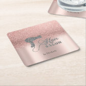 グリッターグラデーションバラ金ゴールドハート、ヘアドライヤー スクエアペーパーコースター (アングル)