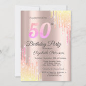 グリッターグラデーションバラ金ゴールド50th Birthday Party 招待状 (正面)