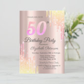 グリッターグラデーションバラ金ゴールド50th Birthday Party 招待状 (スタンド正面)