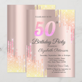 グリッターグラデーションバラ金ゴールド50th Birthday Party 招待状