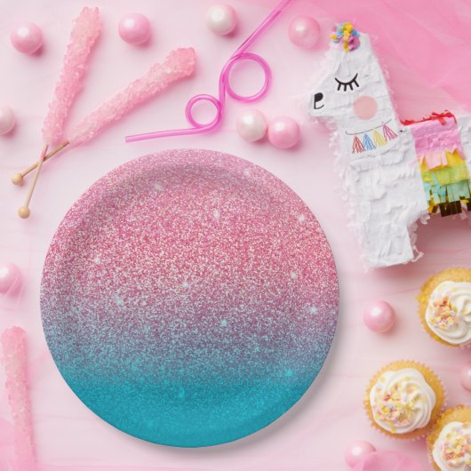 グリッターグラデーションピンク ペーパープレート (パーティー)