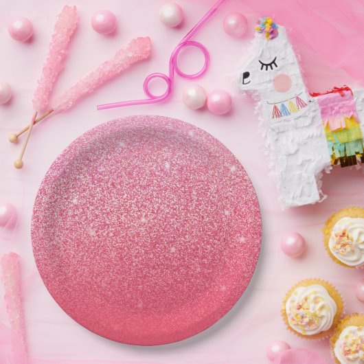 グリッターグラデーションピンク ペーパープレート (パーティー)