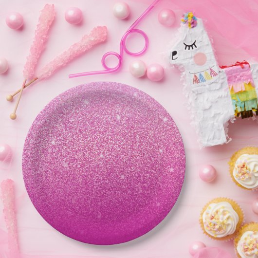 グリッターグラデーションピンク ペーパープレート (パーティー)
