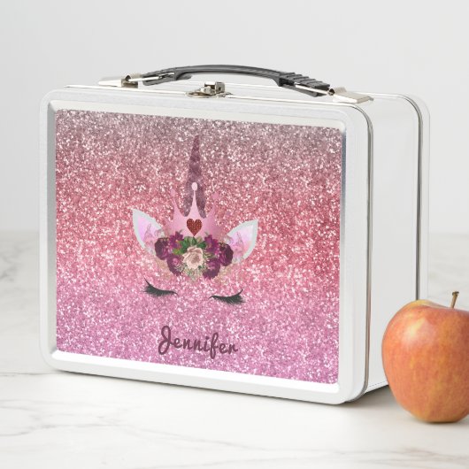 グリッターグラデーション一角獣スパークルかわいい メタルランチボックス (インサイチュ)