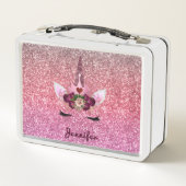 グリッターグラデーション一角獣スパークルかわいい メタルランチボックス (裏面)
