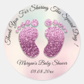 グリッターグラデーション足赤ちゃんシャワーお願いありがとう ラウンドシール (正面)