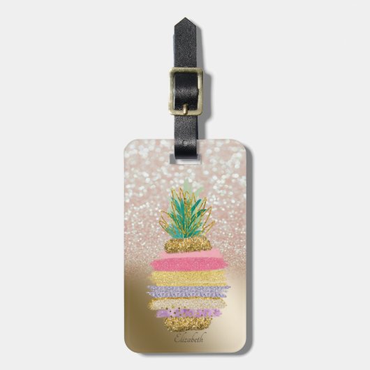 グリッターグラデーション《写真》ぼけ味ストライプの,パイナップル ラゲッジタグ (正面縦)