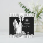 グリッターグラマーエレガントハイハイハイヒール銀色ブラック 招待状 (スタンド正面)