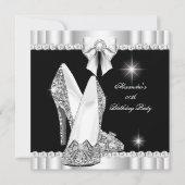 グリッターグラマーエレガントハイハイハイヒール銀色ブラック 招待状 (正面)