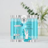 グリッターグラマーティール(緑がかった色)ハイヒール口紅カクテル 招待状 (スタンド正面)