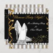 グリッターグラマーパーティーナイトシルバー金ゴールドハイヒール 招待状 (正面/裏面)