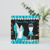 グリッターグラマーパーティーナイトティール(緑がかった色)ブルーシャンパン 招待状 (スタンド正面)