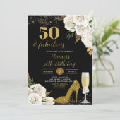 グリッターグラマー金ゴールドスティレットハイムアダルト誕生日 招待状 (スタンド正面)